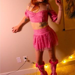 XS Sparkly dolls kill glitter pink princess Halloween costume or festival outfit